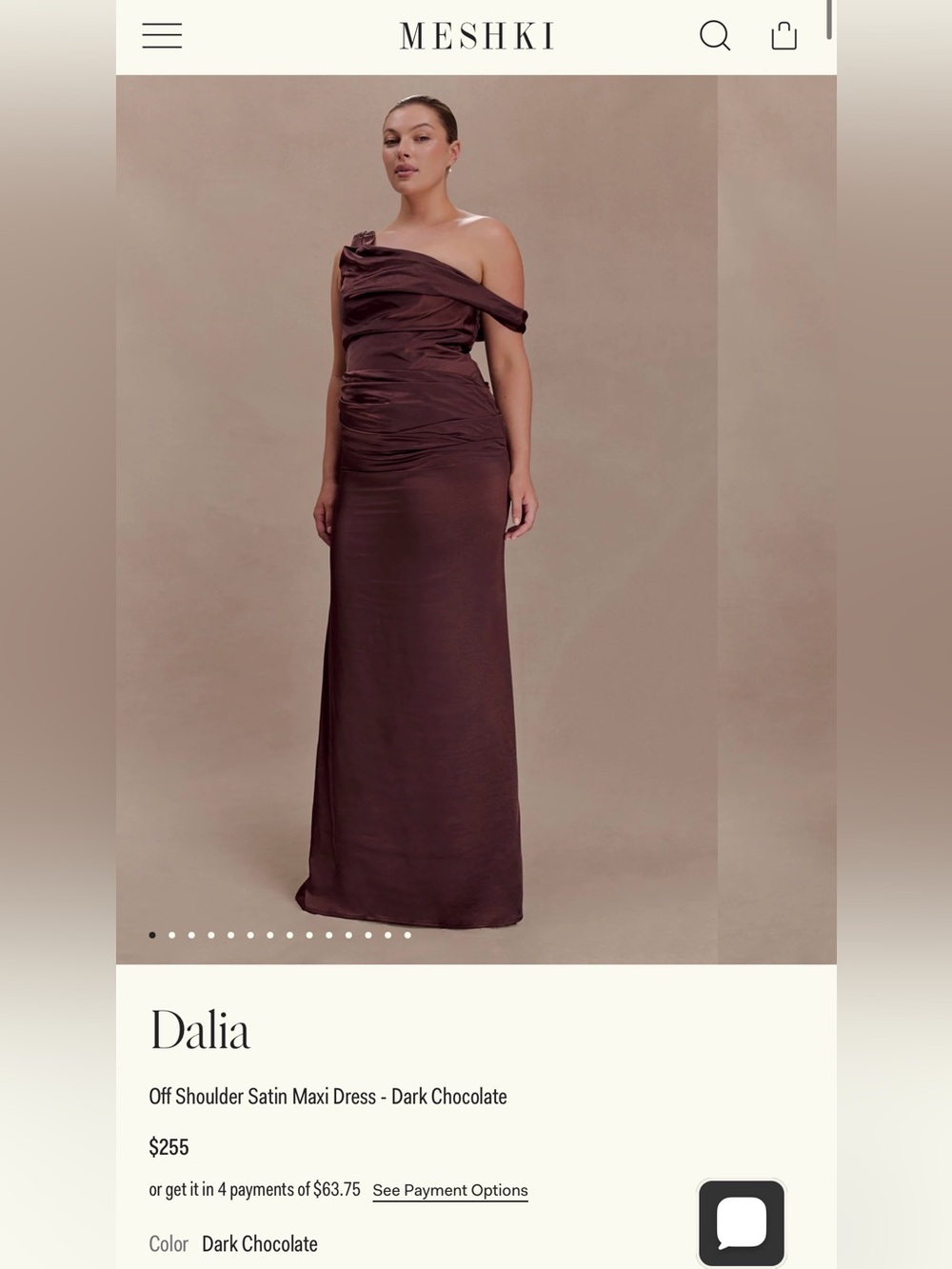 Meshki- Dalia One-Shoulder Satin Maxi Dress - Chocolate Brown